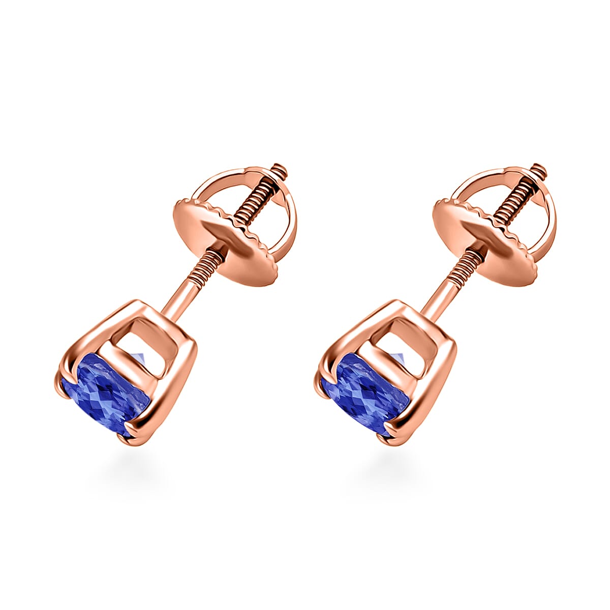 18K Rose Gold AAA Tanzanite Solitaire Stud Push Post Earring with Screw Back 0.90 Ct.