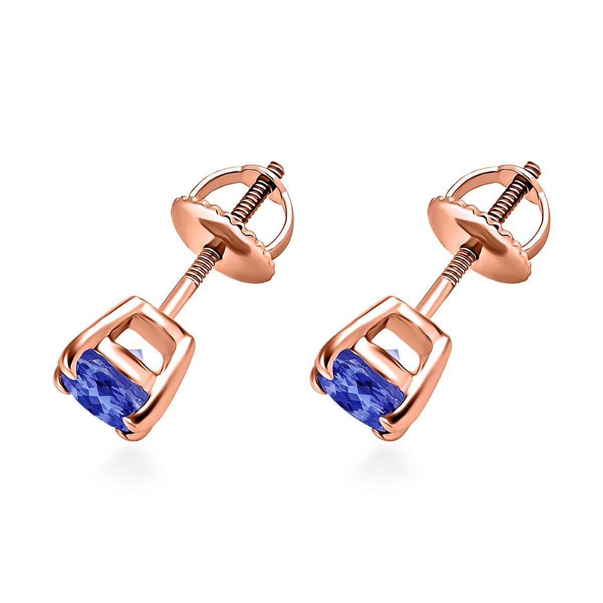 18K Rose Gold AAA Tanzanite Solitaire Stud Push Post Earring with Screw Back 0.90 Ct.