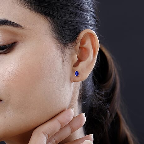 950 Platinum AAAA Tanzanite Solitaire Stud Push Post Earring With Screw Back 1.03 Ct.