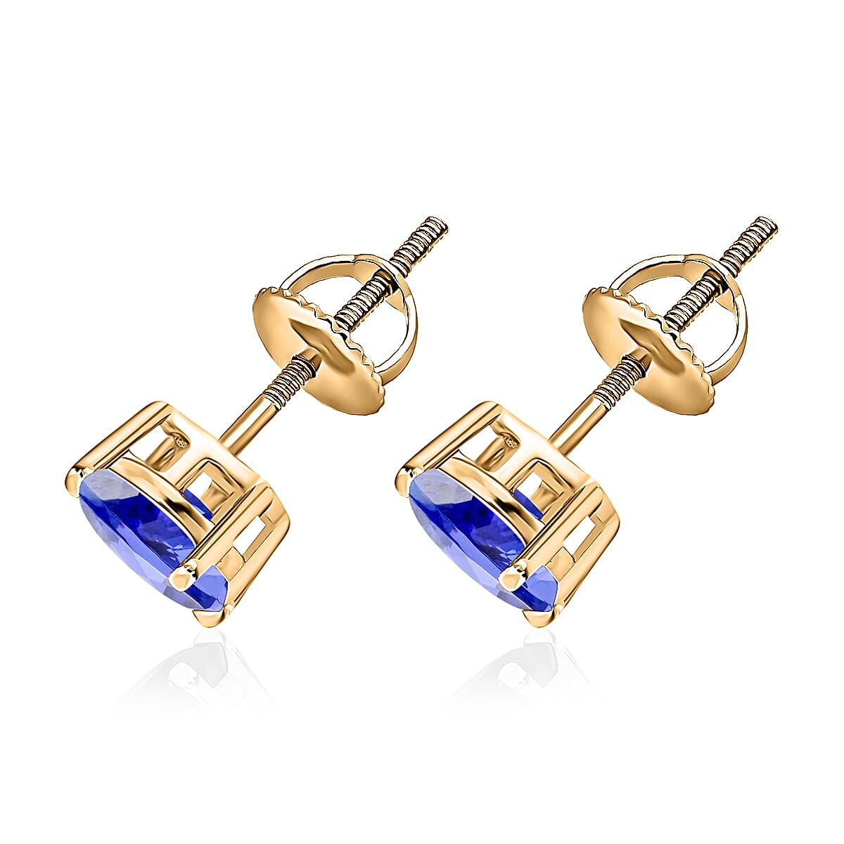 Tanzanite Solitaire Stud Push Post Earring with Push Back in 18K Vermeil Yellow Gold Plated Sterling Silver 1.67 Ct.