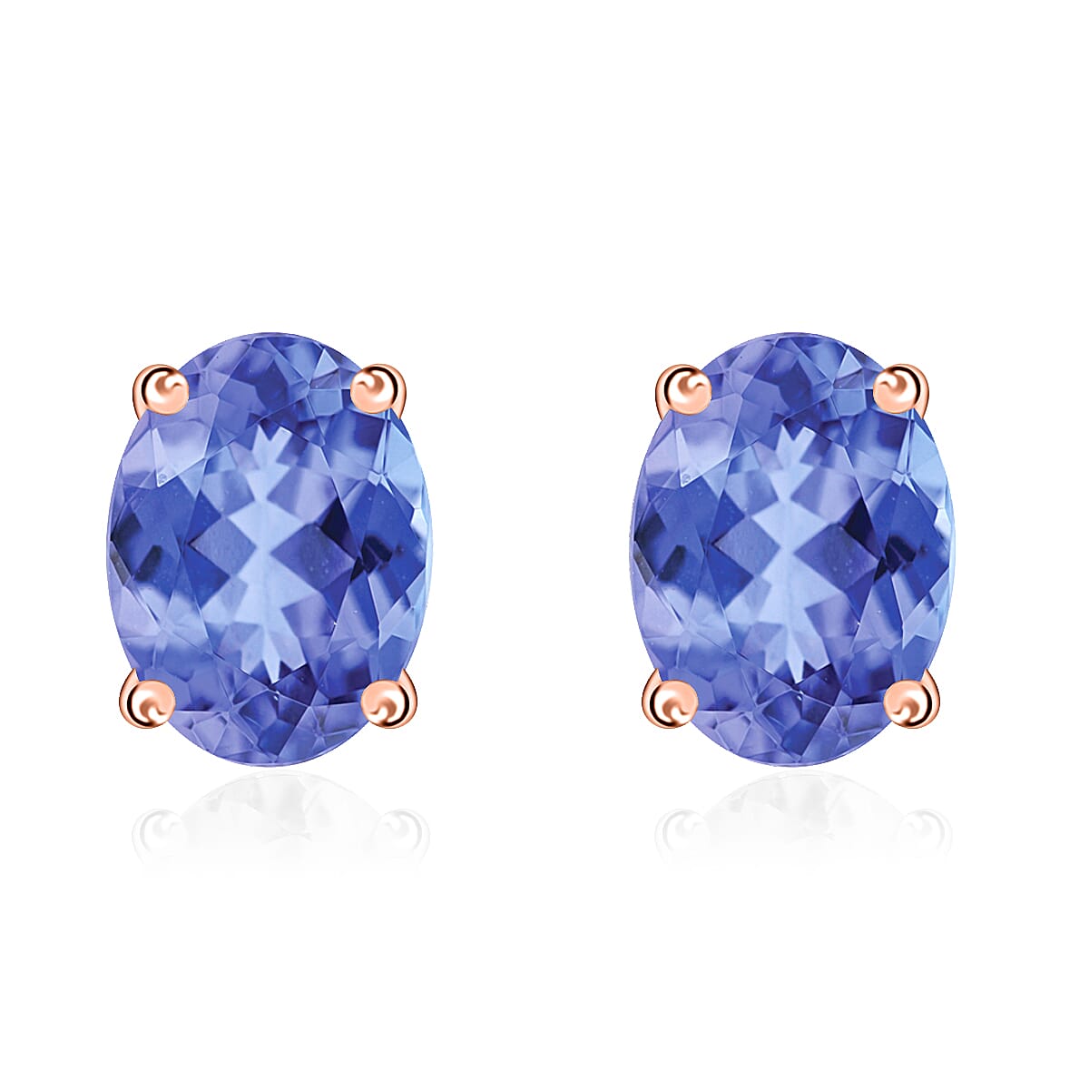 Tanzanite Solitaire Stud Push Post Earring with Push Back in 18K Vermeil Rose Gold Plated Sterling Silver 1.67 Ct.