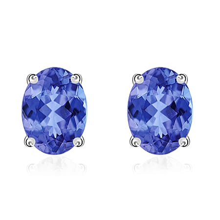 14K White Gold Tanzanite Solitaire Stud Push Post Earrings 1.60 ct.