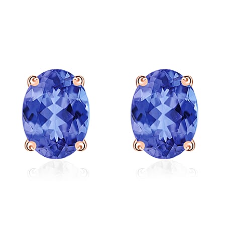 14K Rose Gold Tanzanite Solitaire Stud Push Post Earrings 1.60 ct.