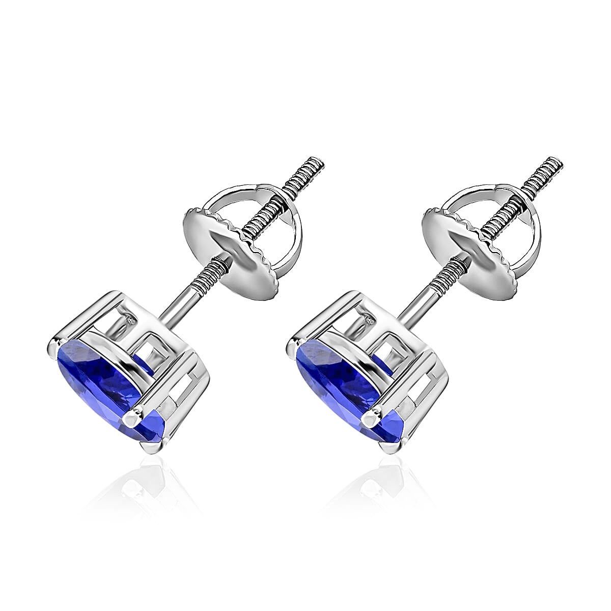 18K White Gold AAA Tanzanite Solitaire Stud Push Post Earring in Gold Wt. 0.8 grams, 1.60 Ct
