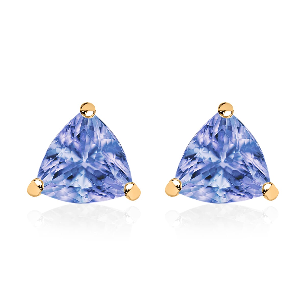 Tanzanite  Solitaire Stud Push Post Earring in Vermeil YG Sterling Silver 1.60 ct  1.310  Ct.