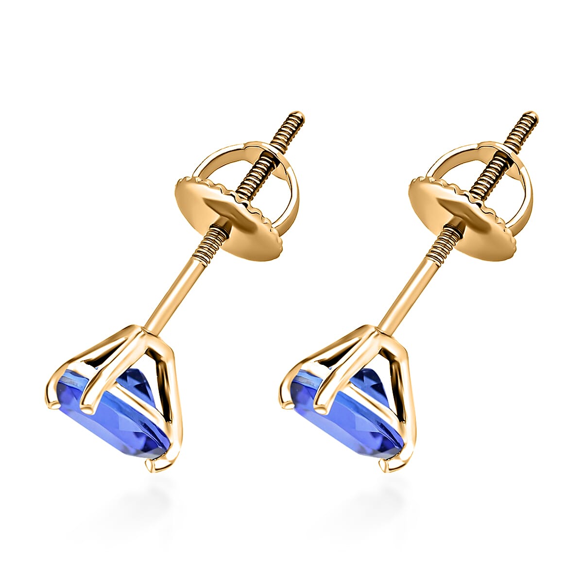 Tanzanite  Solitaire Stud Push Post Earring in Vermeil YG Sterling Silver 1.60 ct  1.310  Ct.