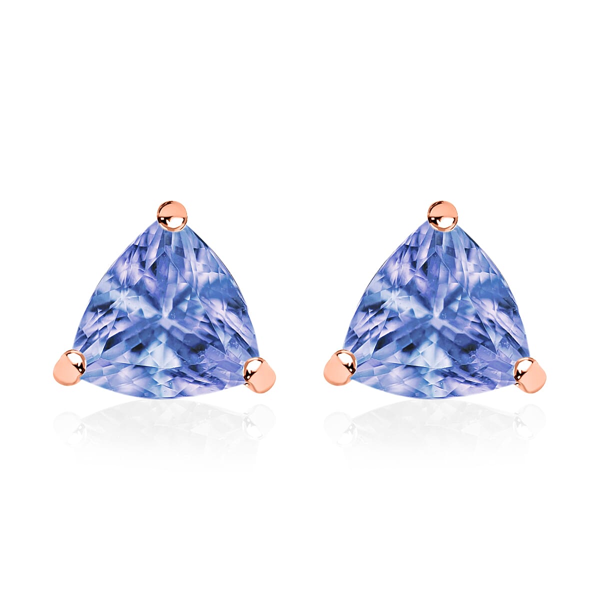 Tanzanite  Solitaire Stud Push Post Earring in Vermeil RG Sterling Silver 1.60 ct  1.310  Ct.