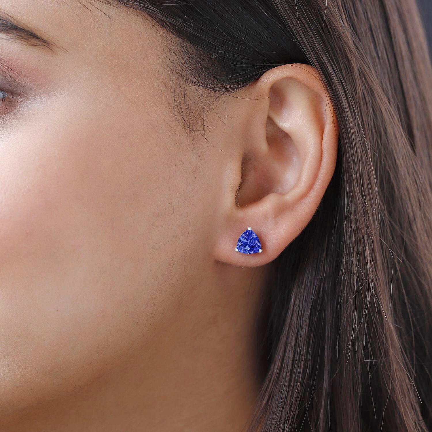 18K W Gold  AAA   Tanzanite  Solitaire Stud Push Post Earring 1.60 ct,  Gold Wt. 0.8 Gms  1.600  Ct.