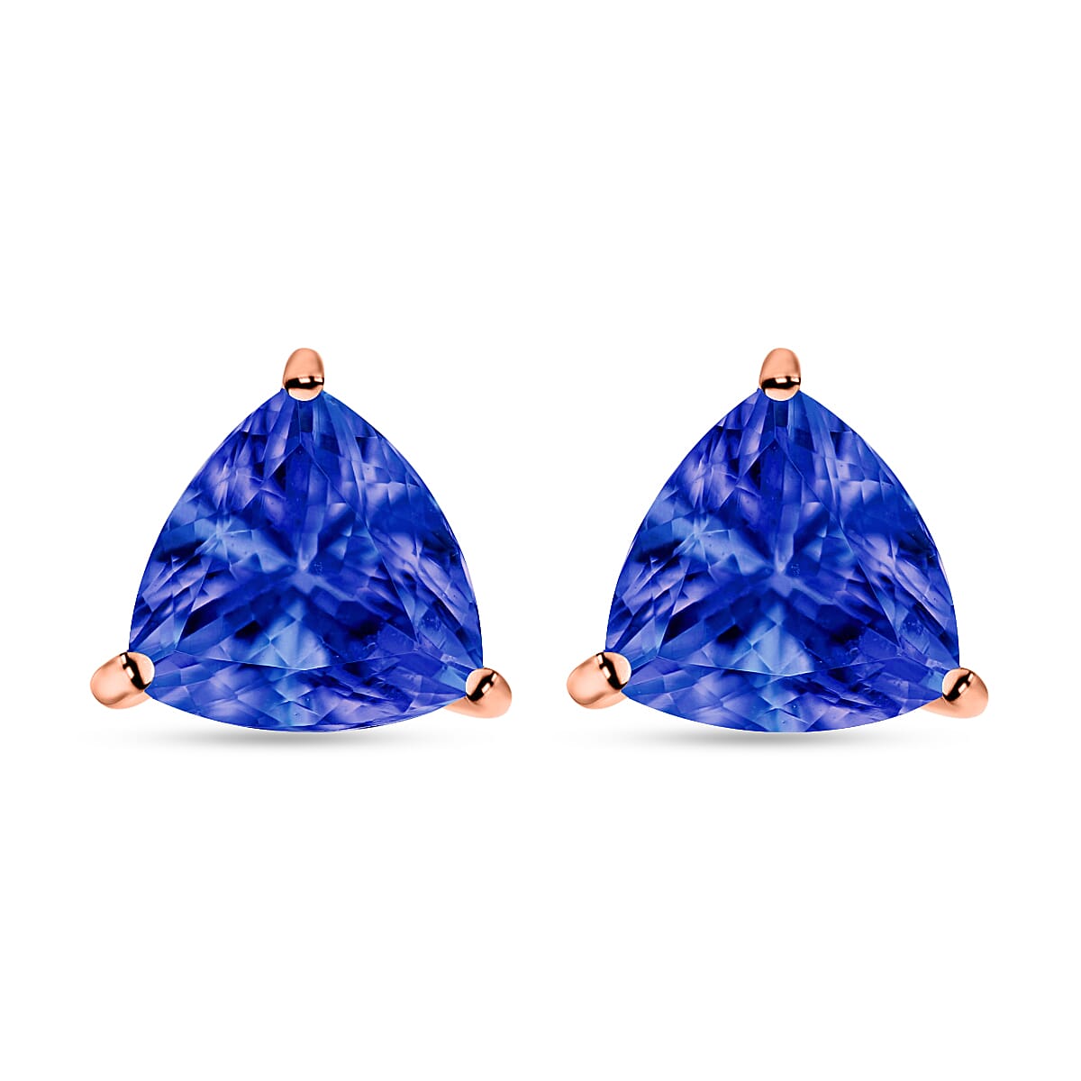 18K Rose Gold  AAA   Tanzanite  Solitaire Stud Push Post Earring 1.60 ct,  Gold Wt. 0.8 Gms  1.600  Ct.
