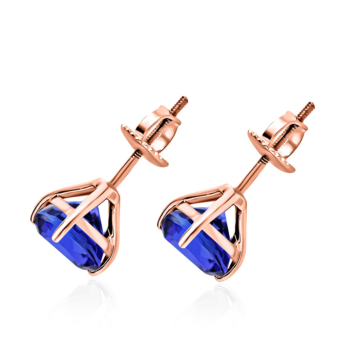 18K Rose Gold  AAA   Tanzanite  Solitaire Stud Push Post Earring 1.60 ct,  Gold Wt. 0.8 Gms  1.600  Ct.