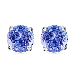 Tanzanite Solitaire Stud Push Post Earring in Platinum Overlay Sterling Silver 1.910 Ct