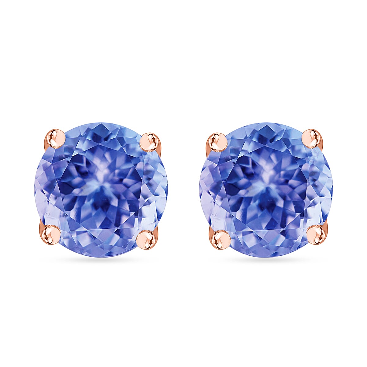 Tanzanite  Solitaire Stud Push Post Earring in Vermeil RG Sterling Silver 1.50 ct  1.910  Ct.