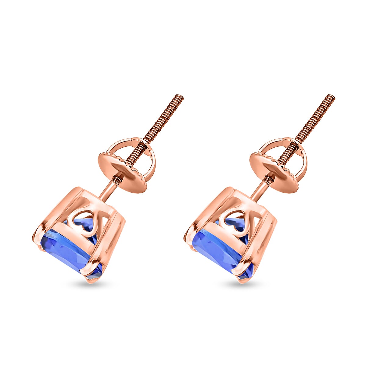 Tanzanite  Solitaire Stud Push Post Earring in Vermeil RG Sterling Silver 1.50 ct  1.910  Ct.