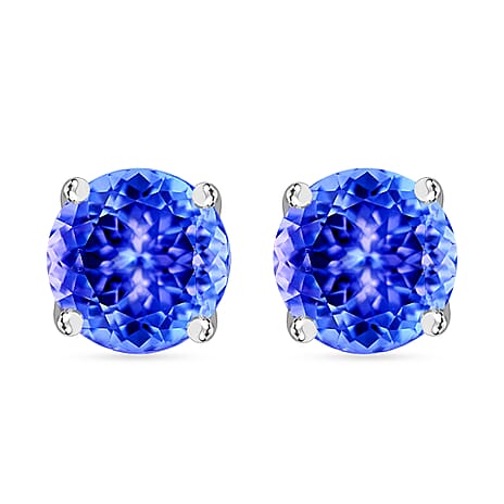 14K White Gold Tanzanite Solitaire Stud With Push Back Earring 2.13 Ct.