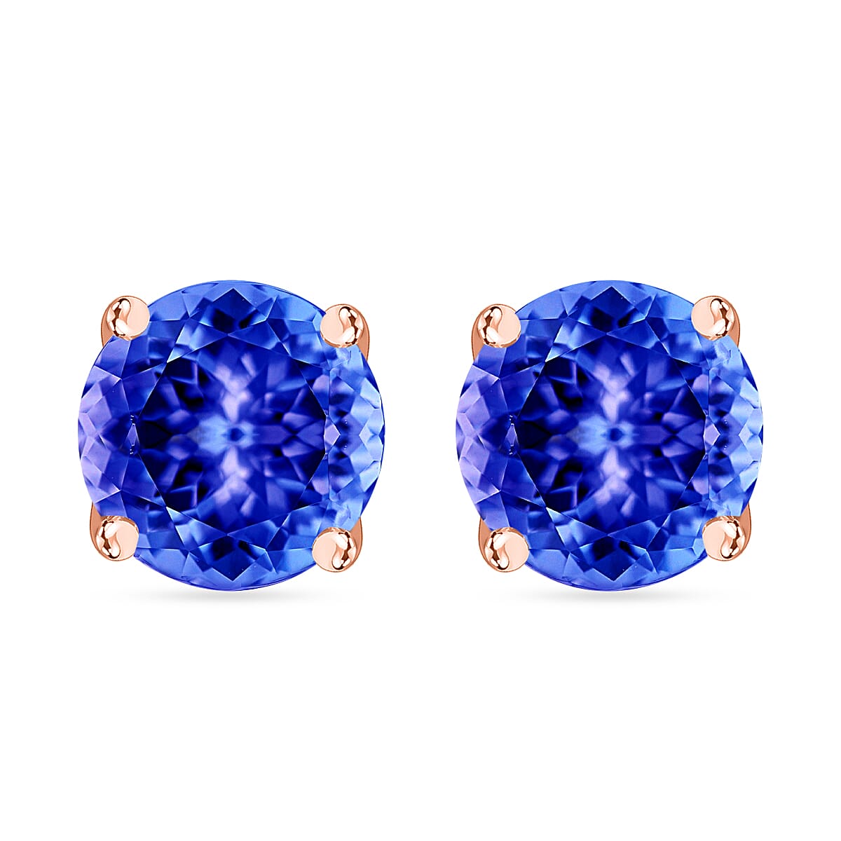 18K Rose Gold  AAA   Tanzanite  Solitaire Stud Push Post Earring 1.80 ct,  Gold Wt. 0.8 Gms  1.800  Ct.