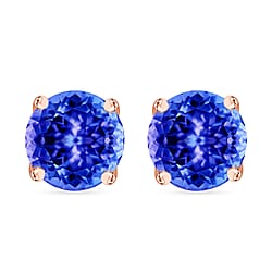 18K Rose Gold AAA Tanzanite Solitaire Stud Earrings