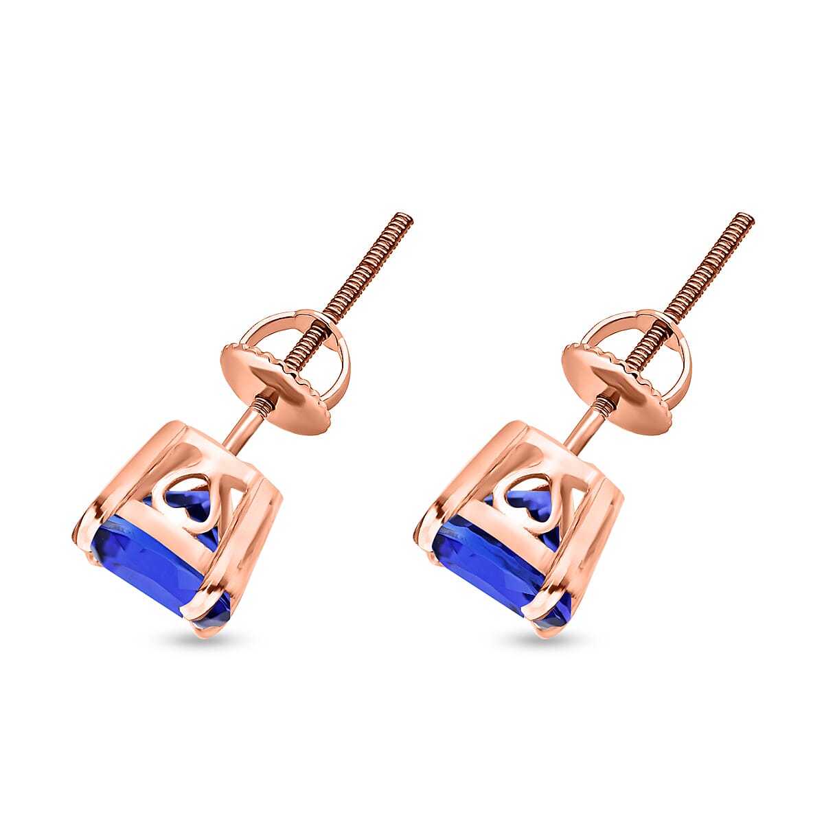 18K Rose Gold  AAA   Tanzanite  Solitaire Stud Push Post Earring 1.80 ct,  Gold Wt. 0.8 Gms  1.800  Ct.