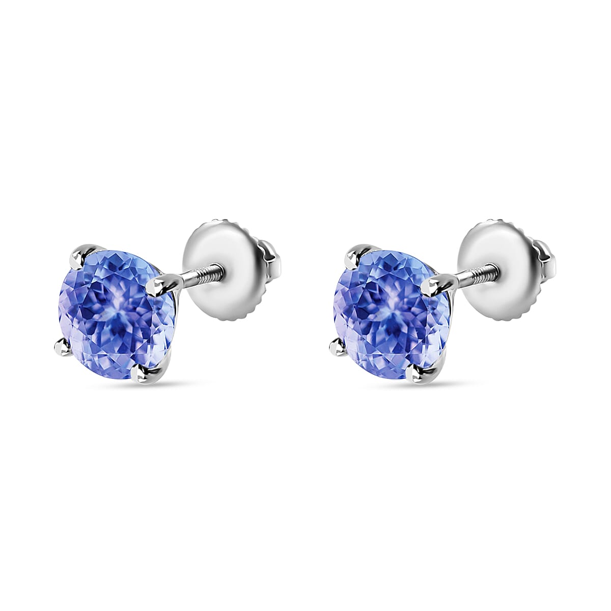   Tanzanite Solitaire Stud Push Post Earrings in Platinum Overlay Sterling Silver 2.90 ct.