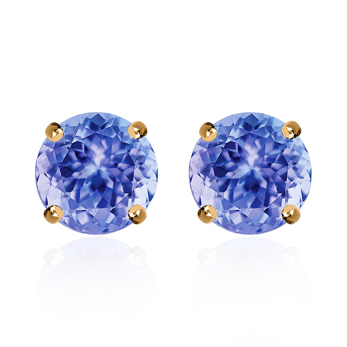 Tanzanite  Solitaire Stud Push Post Earring in Vermeil YG Sterling Silver 2.90 ct  2.900  Ct.