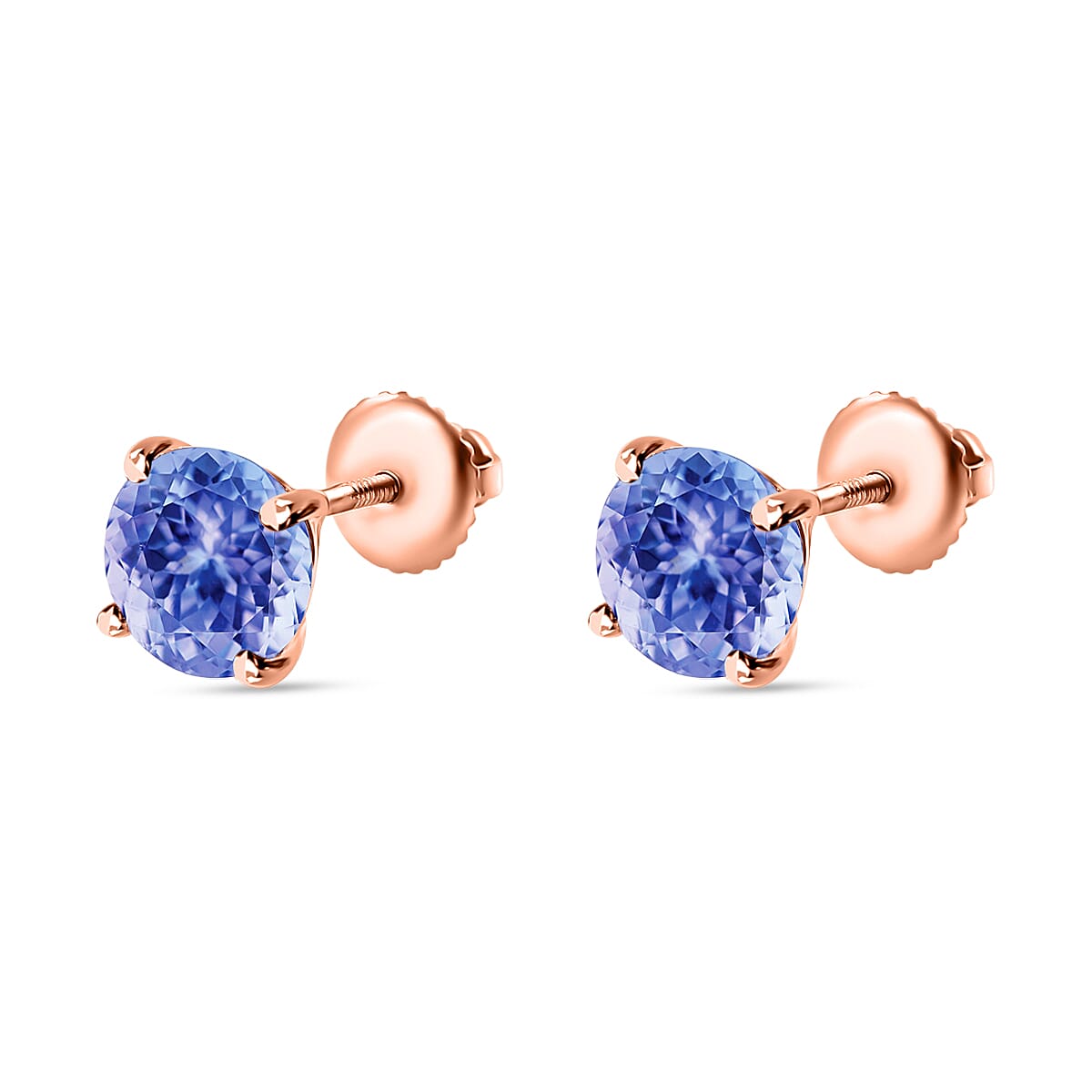 Tanzanite  Solitaire Stud Push Post Earring in Vermeil RG Sterling Silver 2.90 ct  2.900  Ct.