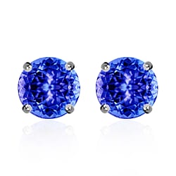 18K White Gold AAA Tanzanite Solitaire Stud Push Post Earrings 2.90 ct.