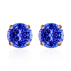 18K White Gold AAA Tanzanite Solitaire Stud Push Post Earrings 2.90 ct.