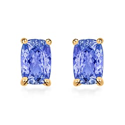 Tanzanite Solitaire Stud Push Post Earring in Platinum Overlay Sterling Silver 1.60 Ct