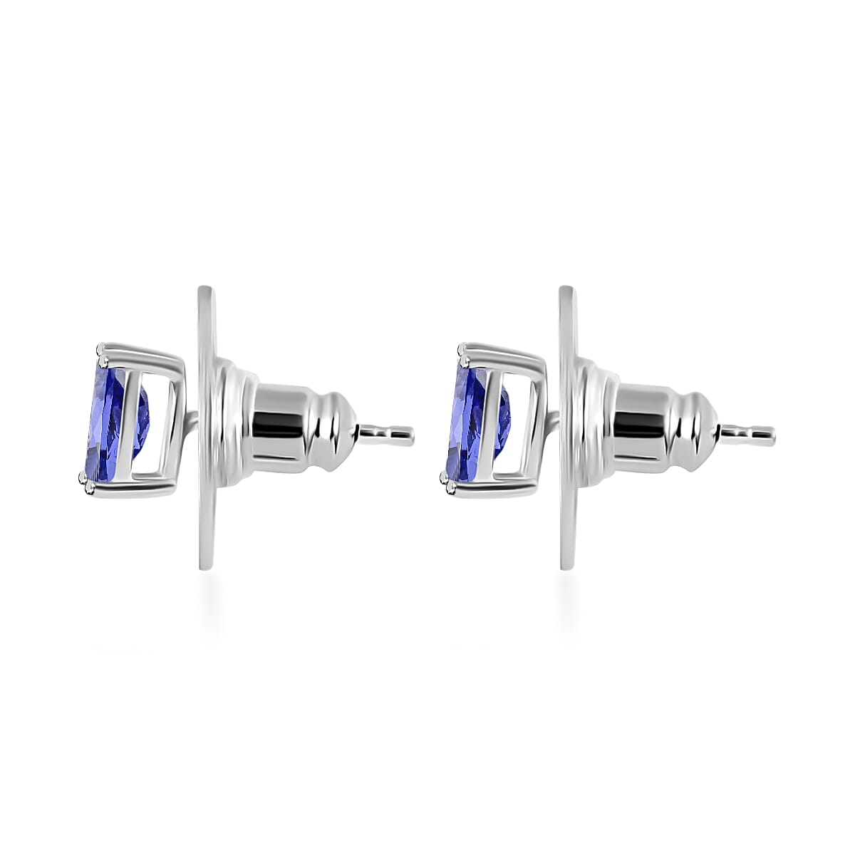 14K White Gold AA Tanzanite Solitaire Stud Push Post Earrings