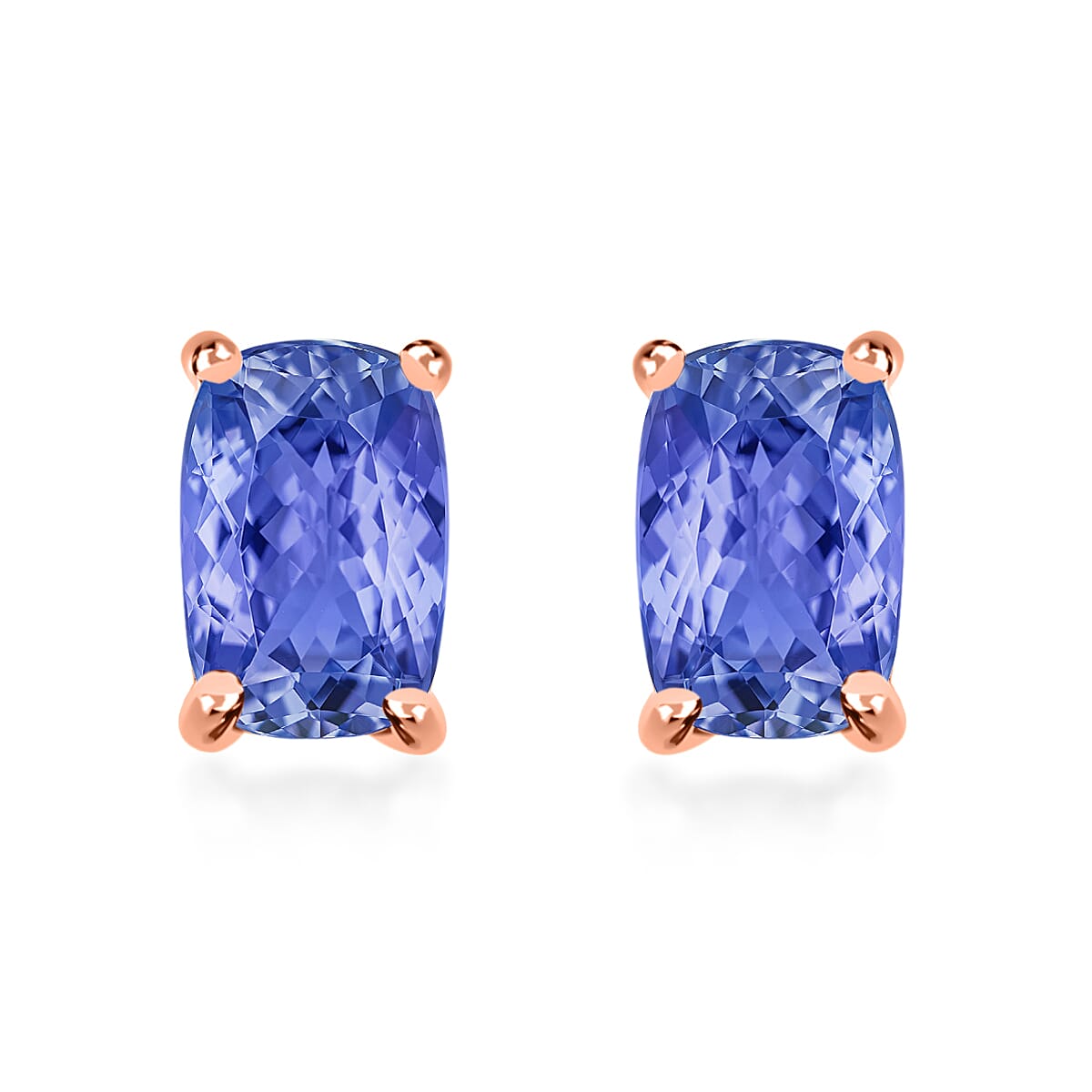 14K Rose Gold  AAA   Tanzanite  Solitaire Stud Push Post Earring 1.12 ct,  Gold Wt. 0.8 Gms  1.120  Ct.
