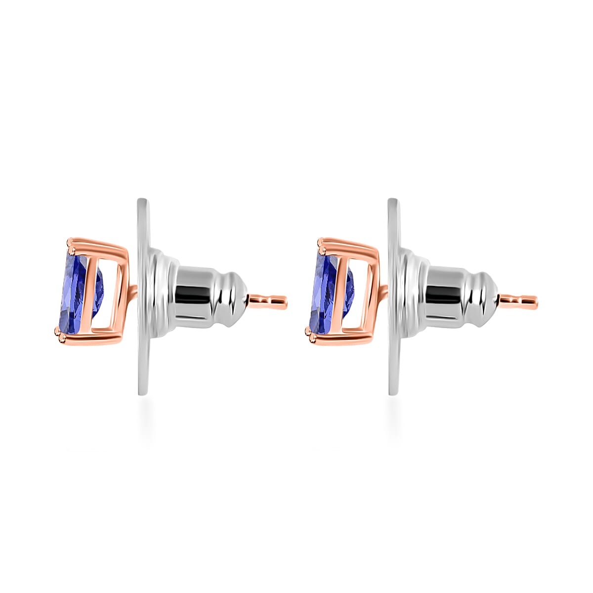 14K Rose Gold  AAA   Tanzanite  Solitaire Stud Push Post Earring 1.12 ct,  Gold Wt. 0.8 Gms  1.120  Ct.