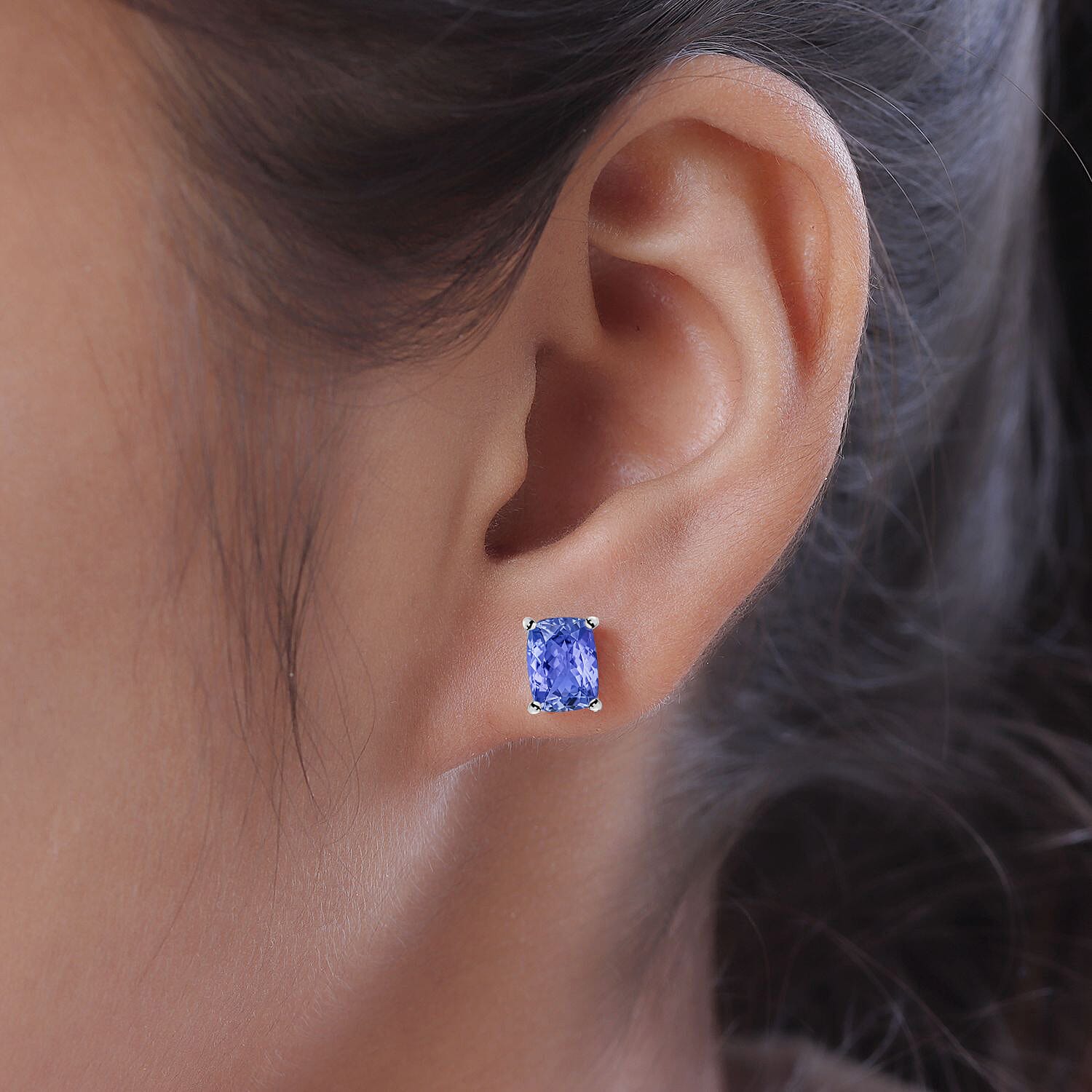 14K White Gold Tanzanite Solitaire Stud Push Post Earring in Gold Wt. 2.12 grams, 2.10 Ct