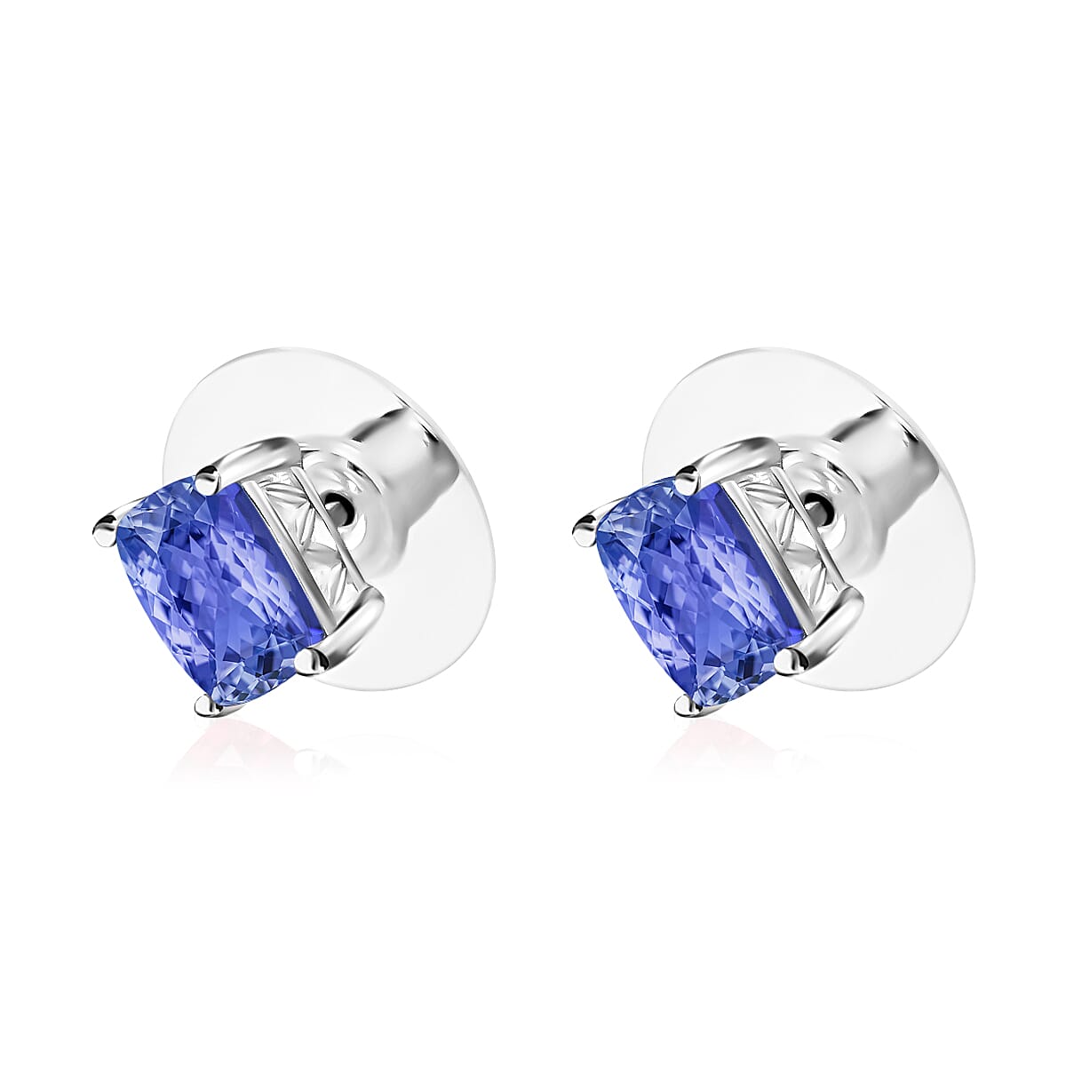 14K White Gold Tanzanite Solitaire Stud Push Post Earring in Gold Wt. 2.12 grams, 2.10 Ct