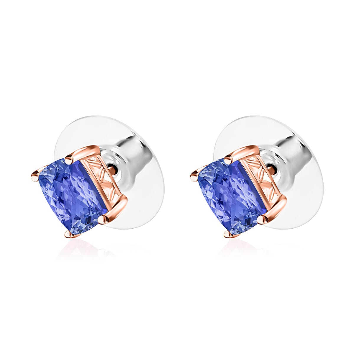 14K Rose Gold   Tanzanite  Solitaire Stud Push Post Earring 2.10 ct,  Gold Wt. 1.5 Gms  2.100  Ct.