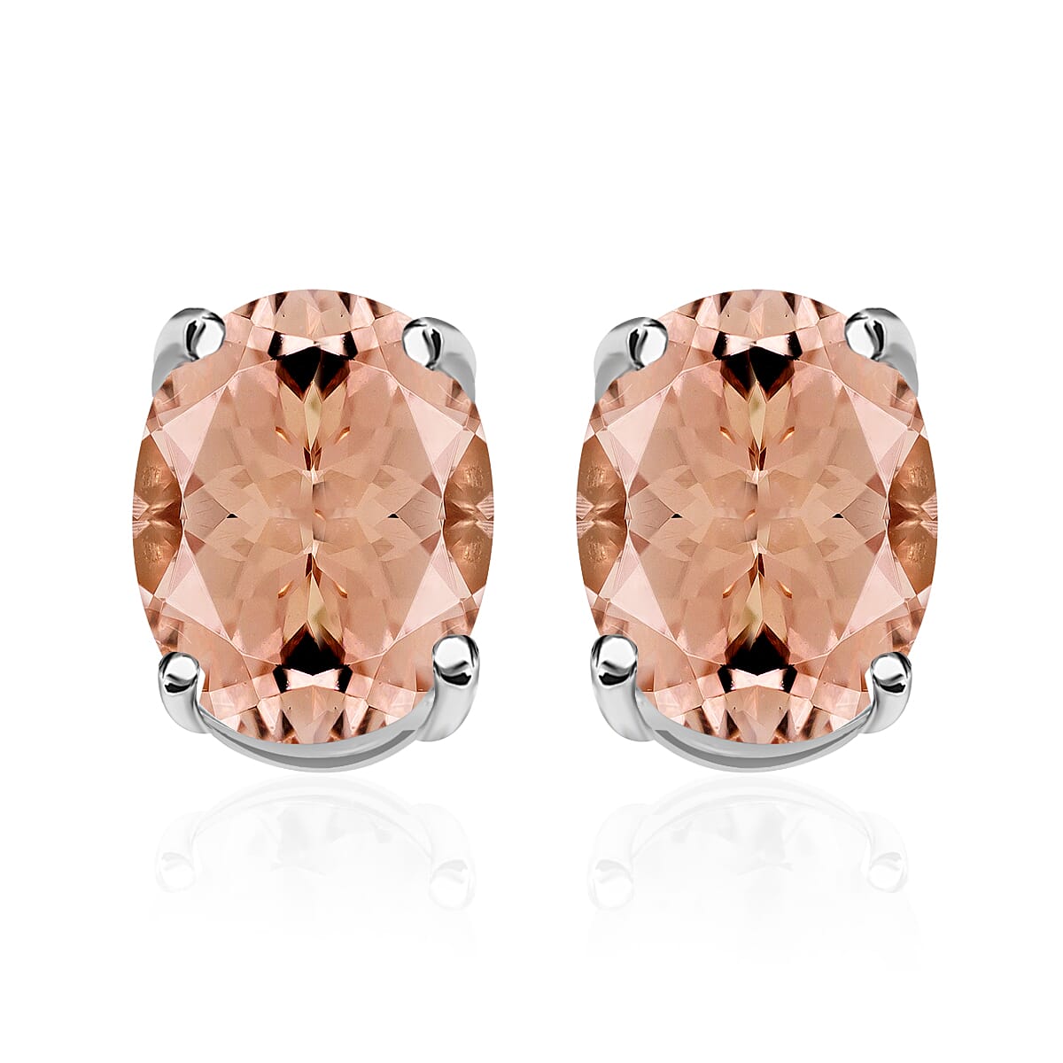 14K W Gold   Morganite  Solitaire Stud Push Post Earring 2.60 ct,  Gold Wt. 2.5 Gms  2.600  Ct.