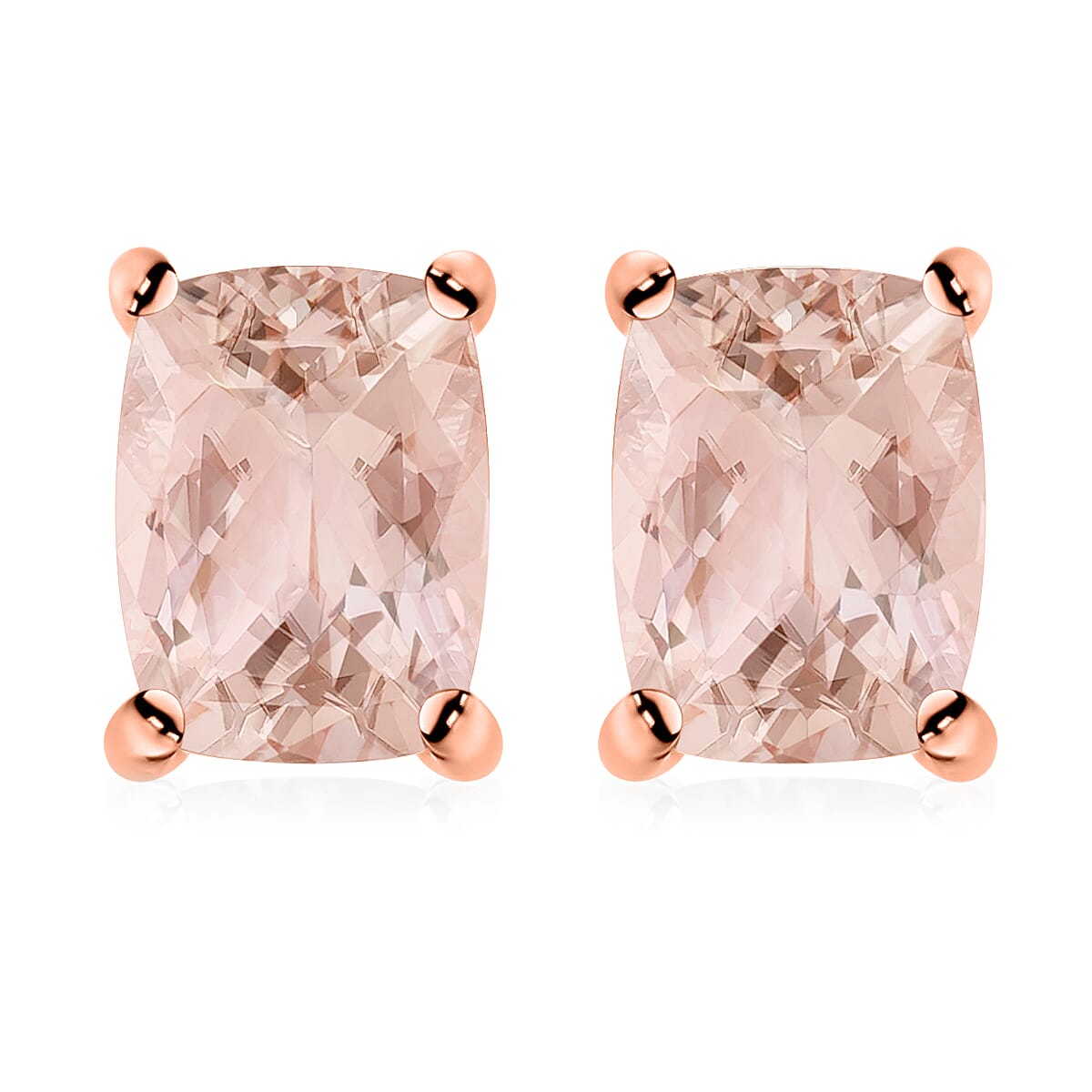 Morganite  Solitaire Stud Push Post Earring in Vermeil RG Sterling Silver 2.40 ct  2.400  Ct.