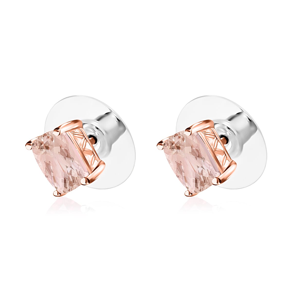Morganite  Solitaire Stud Push Post Earring in Vermeil RG Sterling Silver 2.40 ct  2.400  Ct.