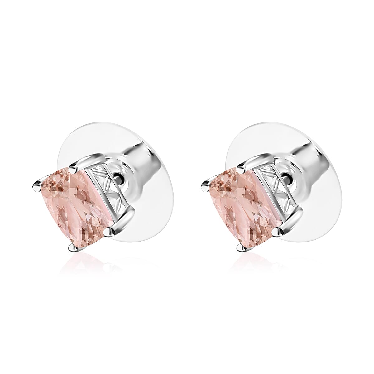 18K W Gold   Morganite  Solitaire Stud Push Post Earring 4.80 ct,  Gold Wt. 1.6 Gms  2.400  Ct.
