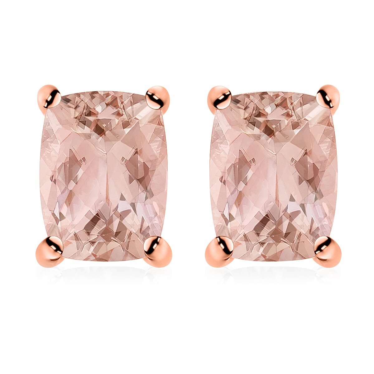 18K Rose Gold   Morganite  Solitaire Stud Push Post Earring 2.40 ct,  Gold Wt. 0.8 Gms  2.400  Ct.