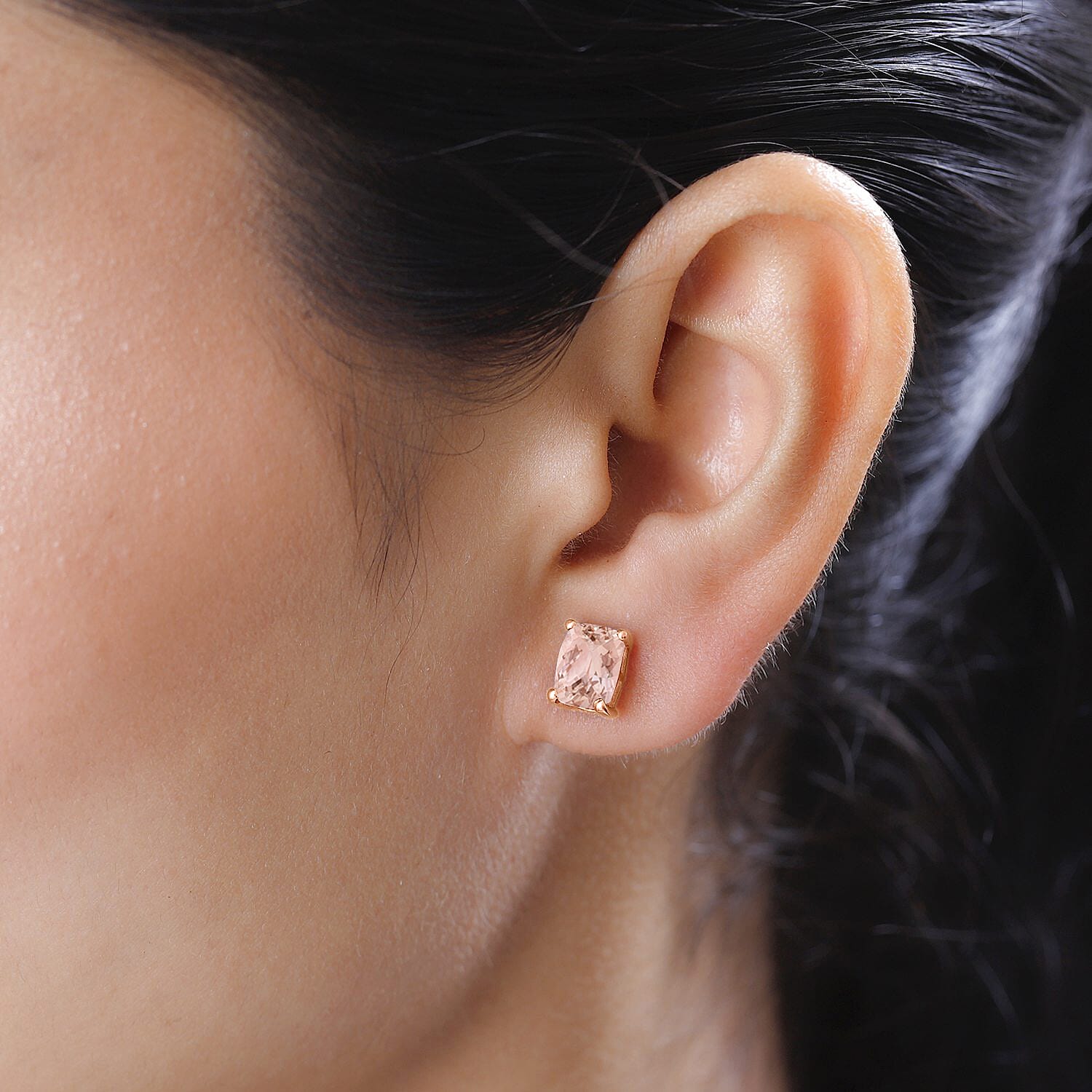14K Rose Gold AAA Morganite Solitaire Stud With Push Back Earring 2.42 Ct.