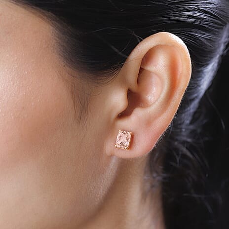 14K Rose Gold AAA Morganite Solitaire Stud With Push Back Earring 2.53 Ct.