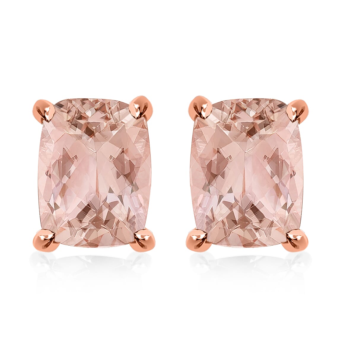 18K Rose Gold AAA Morganite Solitaire Stud Earrings with Screw Back 3.05 Ct.