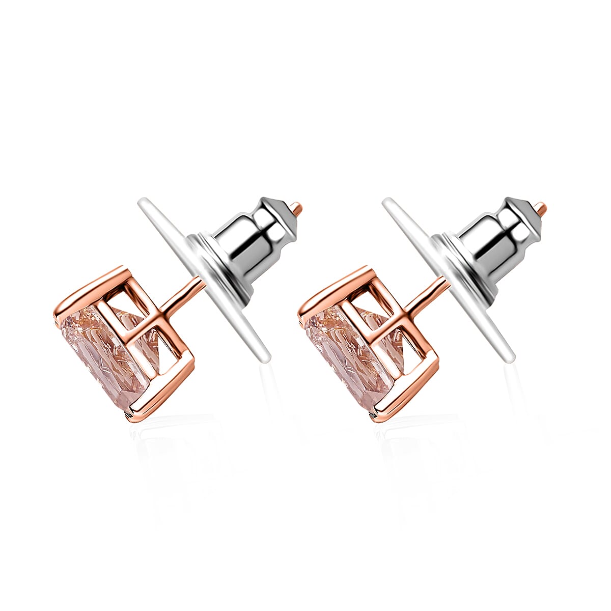 18K Rose Gold AAA Morganite Solitaire Stud Earrings with Screw Back 3.05 Ct.