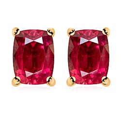 Rubellite Solitaire Stud Earrings in Platinum Overlay Sterling Silver