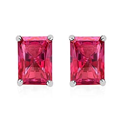 Rubellite Solitaire Stud Earrings in Platinum Overlay Sterling Silver 2.50 Ct.