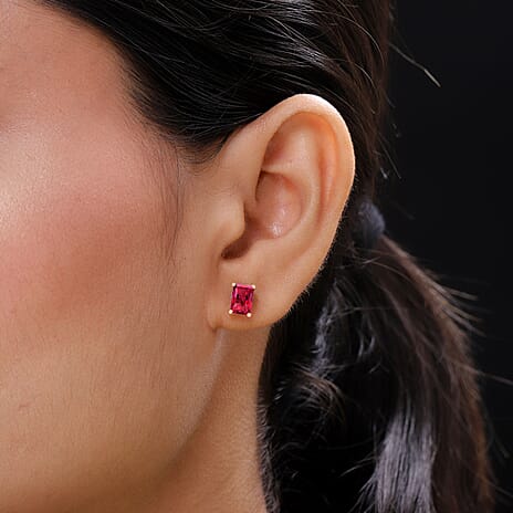 14K Rose Gold   Rubellite  Solitaire Stud Push Post Earring 1.25 ct,  Gold Wt. 1.5 Gms  1.250  Ct.