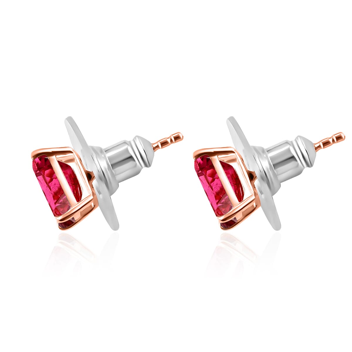 14K Rose Gold   Rubellite  Solitaire Stud Push Post Earring 1.25 ct,  Gold Wt. 1.5 Gms  1.250  Ct.