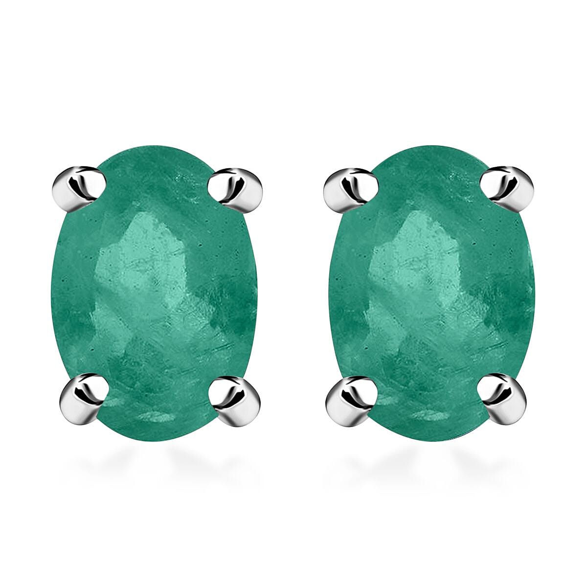 Zambian Emerald Solitaire Stud Push Post Earring in Platinum Overlay Sterling Silver 0.92 ct 0.920 Ct.