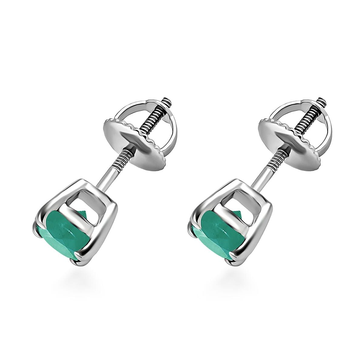 Zambian Emerald Solitaire Stud Push Post Earring in Platinum Overlay Sterling Silver 0.92 ct 0.920 Ct.