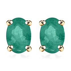 Zambian Emerald Solitaire Stud Push Post Earring in Platinum Overlay Sterling Silver 0.92 ct 0.920 Ct.