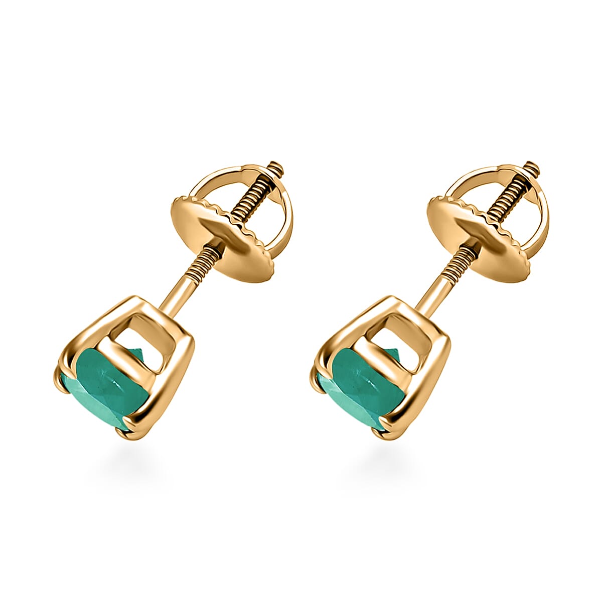 Zambian Emerald Solitaire Stud Push Back Earrings in 18K Vermeil Yellow Gold Plated Sterling Silver 0.87 Ct.